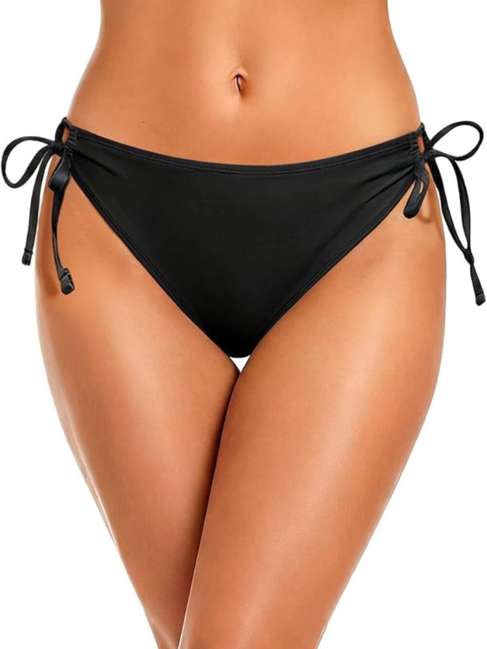 NWOT String Tie Side Bikini Bottoms Women Full Coverage, Black SZ L